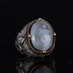 925 Ayar Gümüş El Yapımı Erkek Yüzük - Çeşitli Doğal Taşlarla Mevcut (Akvamarin) - Görsel 4