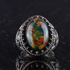 Gerçek Doğal Taş Yüzük - El Yapımı Kartal Yüzüğü - 925 Ayar Gümüş Yüzük (Yeşil kan taşı) - Görsel 4