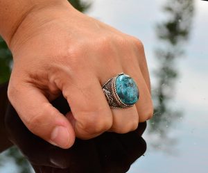 Doğal Arizona Turkuaz Taş Yüzük - 925 Ayar Gümüş Erkek Kartal Yüzüğü - Günlük Kullanım ve Özel Etkinlikler için İdeal (Stil-1) - Görsel 3