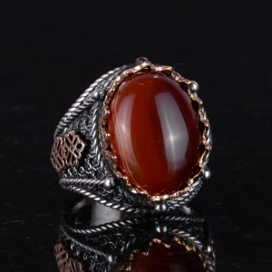 El Yapımı Doğal Kırmızı Akik Taşı Yüzük, 925 Ayar Gümüş Yüzük Erkekler İçin - Görsel 4