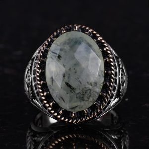 Gerçek Doğal Taş Yüzük - El Yapımı Kartal Yüzük - 925 Ayar Gümüş Yüzük (Prehnit) - Görsel 4