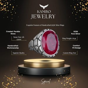 Erkekler için Lüks 925 Ayar Gümüş Yaratılan Taşlı Yüzükler - Çeşitli Koleksiyon (Kırmızı Paraiba Yaratılan Taş) - Görsel 6