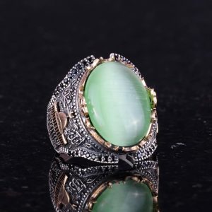 Açık Yeşil Kedi Gözü Yapay Taş Yüzük, Kaaba Gümüş Yüzük, 925K Ayar Gümüş Yapay Taş Yüzükler - Çeşitli & Farklı Koleksiyon - Görsel 3