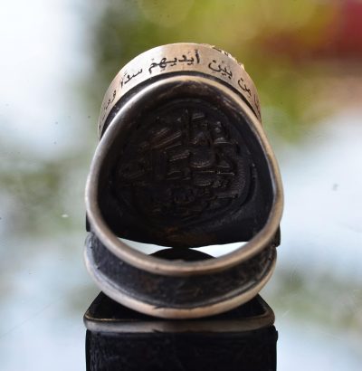 El Yapımı Ceviz Oymalı Gümüş Taş İşlemeli - Ayar Gümüş Erkek Yüzük - Görsel 6