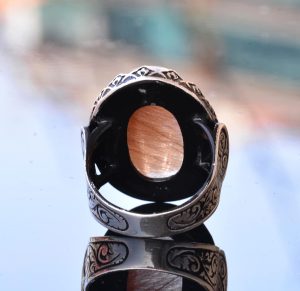 El yapımı 925 Ayar Gümüş Erkek Yüzük, Gerçek Altın Rutillit Kuvars Taşı, Şık Taş Koleksiyonu - Görsel 5