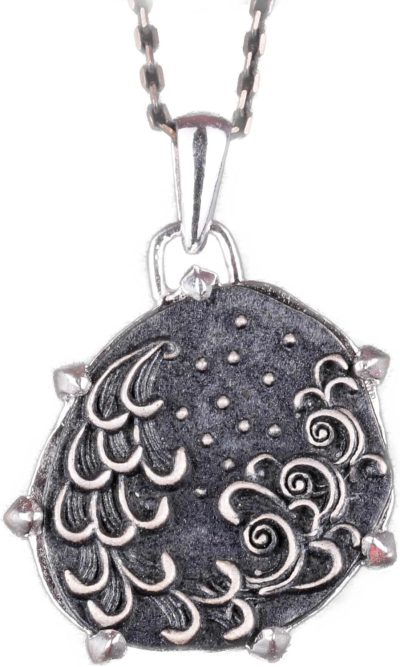 925 Ayar Gümüş Tasarım Kolye Ucu - Burç Kolye - El Yapımı Kolye (Dalgalar) - Görsel 1