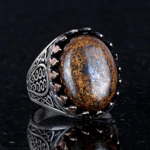 925 Ayar Katı Gümüş Erkek Yüzük - Doğal Taşlarla El Yapımı Şıklık (Bronzit Taşı) - Görsel 3