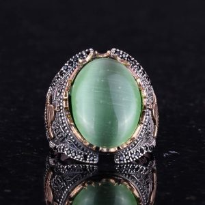 Açık Yeşil Kedi Gözü Yapay Taş Yüzük, Kaaba Gümüş Yüzük, 925K Ayar Gümüş Yapay Taş Yüzükler - Çeşitli & Farklı Koleksiyon - Görsel 4