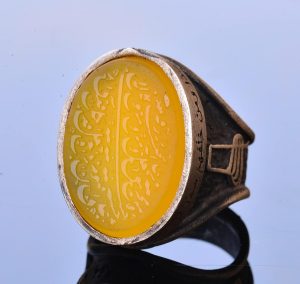 Gerçek Doğal Kehribar Taş Yüzük, 10.00 Karat, İslami Yüzük, Sterlin Gümüş Yüzük, Sarı - Görsel 3