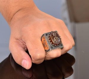 İslami Oymalı Doğal Akik Taş Yüzük - Gümüş Erkek Dini Takı - Görsel 6