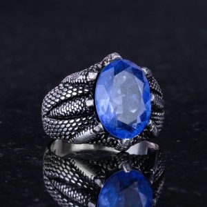 Sterling Gümüş Pençe Yüzük ile Oluşturulmuş Lacivert Paraiba Taşı – Kova Burcu için El Yapımı Yüzük - Görsel 4