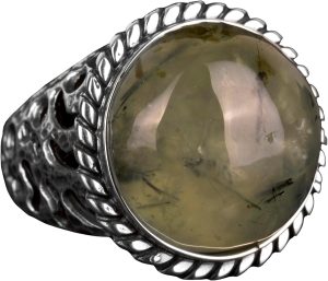 925 Ayar Gümüş Erkek Yüzük, Doğal Prehnit Taşı, Doku Detaylı Bant, Yeşil Prehnit Taşı - Görsel 7