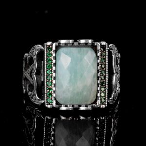 Akuamarin Erkek Yüzüğü, 925 Ayar Gümüş Yüzük, Gerçek Doğal Akuamarin Taşlı Yüzük - Görsel 2