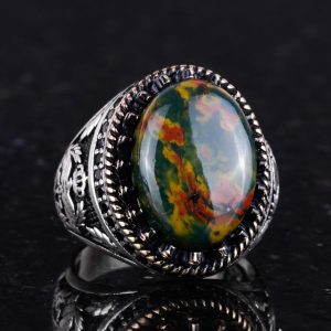 Gerçek Doğal Taş Yüzük - El Yapımı Kartal Yüzüğü - 925 Ayar Gümüş Yüzük (Yeşil kan taşı) - Görsel 5