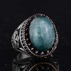 925 Ayar Gümüş Yüzük, Yapay Taş Yüzük, Kartal Sembolü Yüzük, El Yapımı Yüzük (Yapay Zümrüt) - Görsel 5