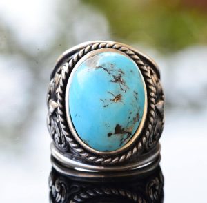 Doğal Arizona Turkuaz Taş Yüzük, Erkek Yüzük, Gümüş Yüzük yeşil - Görsel 5