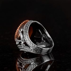 925 Ayar Gümüş Yüzük - At Motifli Antika Yüzük - Kılıç Yüzüğü - Gümüş Turkuaz Taşlı Erkek Yüzüğü - Vintage Tarzı, El Yapımı Takı - Görsel 5