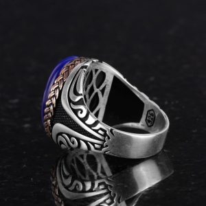 925 Ayar Gümüş Yüzük - Yapay Taş Gümüş Yüzük - El Yapımı Yüzük (Yapay Koyu Mavi Göz Taşı) - Görsel 7