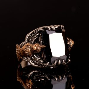 Doğal Obsidiyen Taş Yüzük, 925 Ayar Gümüş Yüzük, Kuş Yüzüğü - Görsel 5