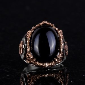 925 Ayar Katı Gümüş Yüzük, Denizci Tersanesi Yüzüğü, Gerçek Doğal Oniks Taşı Yüzüğü, - Görsel 4