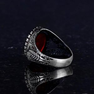 Gerçek Doğal Akik Taşı Yüzük - 925 Ayar Gümüş Erkek Yüzük - Yerli Kabile Figürlü - Özel Gravürlü Yüzük - Görsel 6