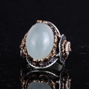 El Yapımı Aslan Cabochon Akuamarin Taş Yüzük, Hayvan Gümüş Yüzük - Sakin 925K Sert Gümüş Erkek Yüzük - Şeffaflık ve Sakin Tasarım - Görsel 5