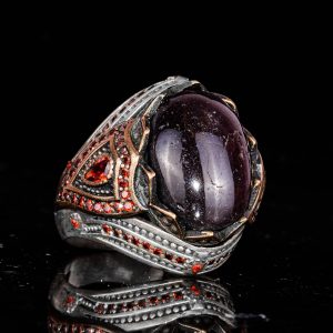925 Ayar Gümüş Erkek Yüzük Doğal Yıldız Granat Taşı ile - El Yapımı Vintage Gümüş Takı Erkekler İçin - Görsel 6
