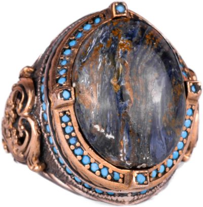 925 Ayar Gümüş Yüzük, Doğal Pietersite Taşı ile El Yapımı Erkek Yüzük, Vintage Tasarım - Görsel 1