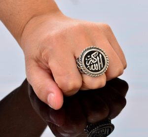 El Yapımı 925 Ayar Gümüş Erkek Yüzük - Ayrıntılı Dini Tasarım - İslami Yüzük - Görsel 7
