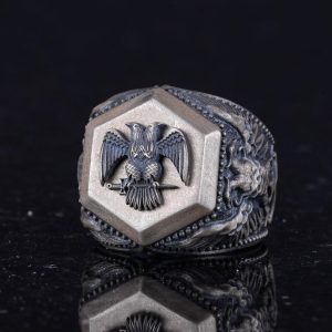 925 Ayar Gümüş Yüzük, Cesur Sembol Yüzük (Çift Başlı Kartal) - Görsel 6