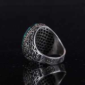 Büyük Yüzük, Doğal Malakit Taşı Yüzüğü, 925 Ayar Gümüş Erkek Yüzüğü - Görsel 6