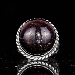 925 Ayar Gümüş Erkek Yüzük Doğal Yıldız Garnet Taşı - Nadir İşlenmemiş Garnet Kaboşon - Görsel 4