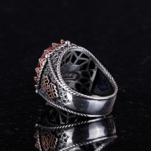 El Yapımı Doğal Cabochon Zümrüt Taşlı Yüzük, 925 Ayar Katı Gümüş Erkek Yüzük - Görsel 4