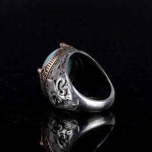 925K Ayar Gümüş El Yapımı Erkek Yüzük - Çeşitli Doğal Taşlarla (Larimar) Mevcut - Görsel 6