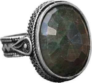 Sert 925 Ayar Gümüş Unisex Yüzük - Gerçek Yeşil Jade Doğal Taş - Görsel 1