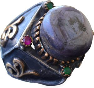 Doğal Star Ruby Taşlı Antik Yüzük - 925 Ayar Gümüş Unisex Sultan Yüzük - Görsel 1