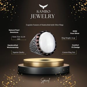 925 Ayar Katı Gümüş Erkek Yüzük - Doğal Taşlarla El Yapımı Şıklık (İnci Taşı) - Görsel 6