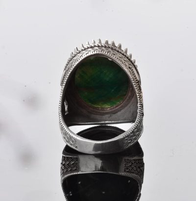 El Yapımı 925 Ayar Gümüş Erkek Yüzük - Gerçek Zümrüt Taşı - Karmaşık Osmanlı Tasarımı - İmza Yüzük - Görsel 5