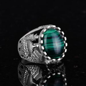 Malakit Taş Yüzük, Camii Gümüş Yüzük, 925 Ayar Katı Gümüş Erkek Yüzük, - Görsel 5