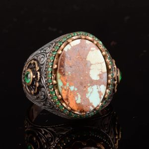 Erkekler için El Yapımı Gerçek Doğal Arizona Turkuaz Taş Yüzük, 925 Ayar Gümüş Yüzük, Sultan Yüzüğü (Model-11) - Görsel 5