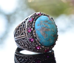 Gerçek Arizona Turkuaz Taş Yüzük, Sultan Yüzük, Gümüş Unisex Yüzük - Görsel 3