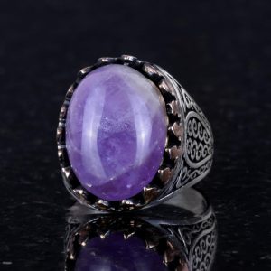 925 Ayar Sert Gümüş Erkek Yüzük - Doğal Taşlı El Yapımı Zarafet (Ametist Taşı) - Görsel 3
