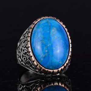 Yapay Taş Yüzük, 925 Ayar Gümüş Erkek Yüzüğü, Büyük Yüzük (Turkuaz Yapay Taş) - Görsel 6