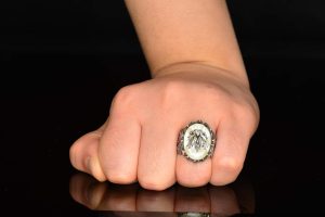 925 Ayar Gümüş Erkek Yüzük - 5.30 Karat Doğal İnci Taşı, Çift Başlı Kartal Tasarımı - Görsel 6