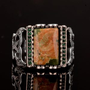 925 Ayar Gümüş Erkek Yüzük, Gerçek Doğal Yeşim Taşı Yüzük - Görsel 6