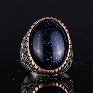 Yapay Taş Yüzük, 925 Ayar Gümüş Erkek Yüzüğü, Büyük Yüzük (Mavi Güneş Taşı Yapay Taş) - Görsel 3