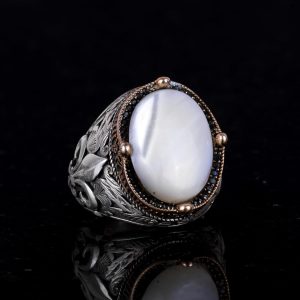 925K Gümüş El Yapımı Erkek Yüzük - Çeşitli Doğal Taşlarla (İnci) Mevcuttur - Görsel 4