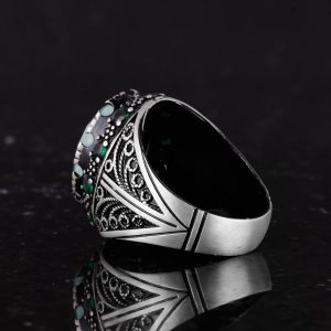 Gerçek Doğal Amazonit Taşı Yüzük - 925 Ayar Gümüş El Yapımı Erkek Takısı, Özgün Tasarım - Görsel 7