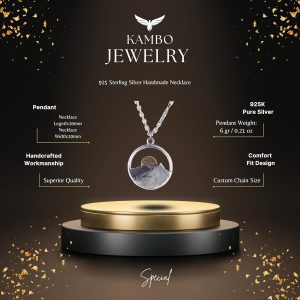 925 Ayar Gümüş Kolye - Dağ ve Gün Batımı Kolyesi - Görsel 2