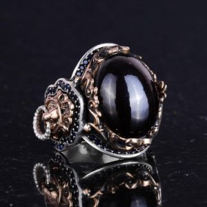 Doğal Granat Taşlı Yüzük, Hayvan Gümüş Yüzük - Derin 925K Katı Gümüş Erkek Yüzüğü - Görsel 6